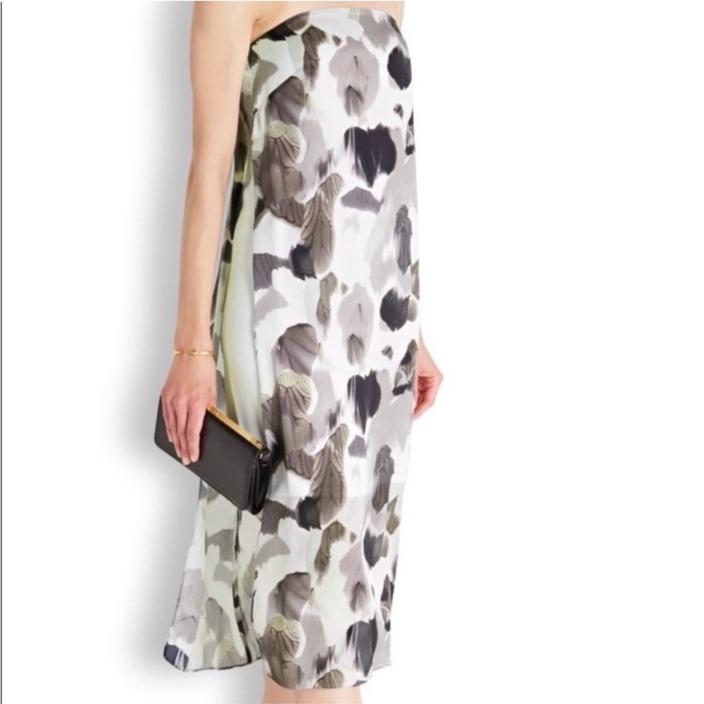 HELMET LANG CRYPSIS SILK STRAPLESS DRESS W/SILK GEORGETTE OVERLAY WHITE/BLK SZ 4